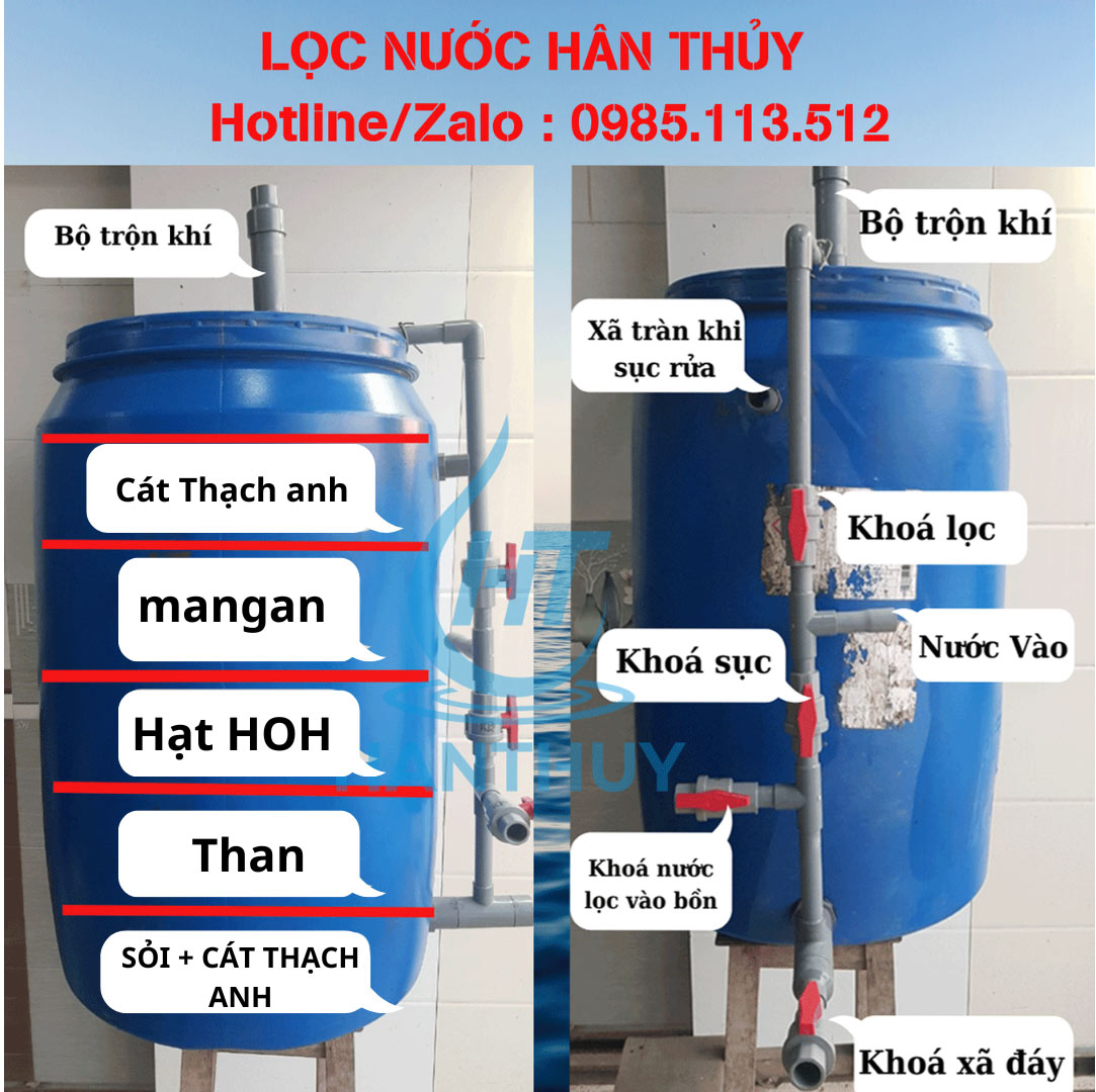 Bể lọc thô tự chế xử lý nguồn nước hôi tanh 220l